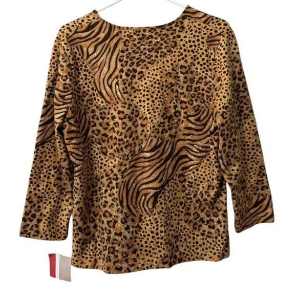Croft & Barrow Women Size Large Long Sleeve Cheetah Stretch Office Artsy NWT - Picture 2 of 15